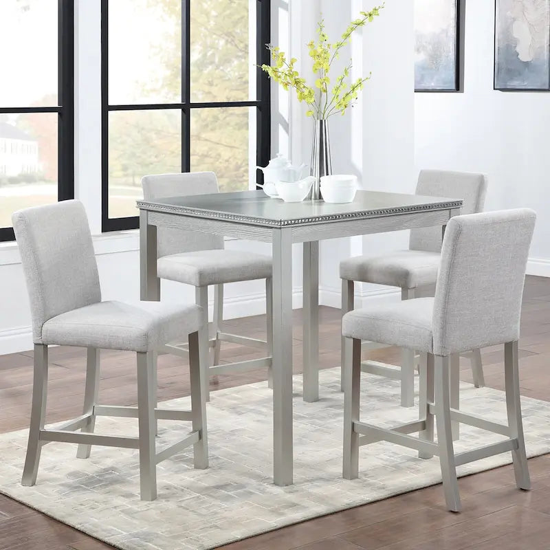 Modern 5-Piece Dining Set with Square Counter Height Table & 4 Upholstered Chairs