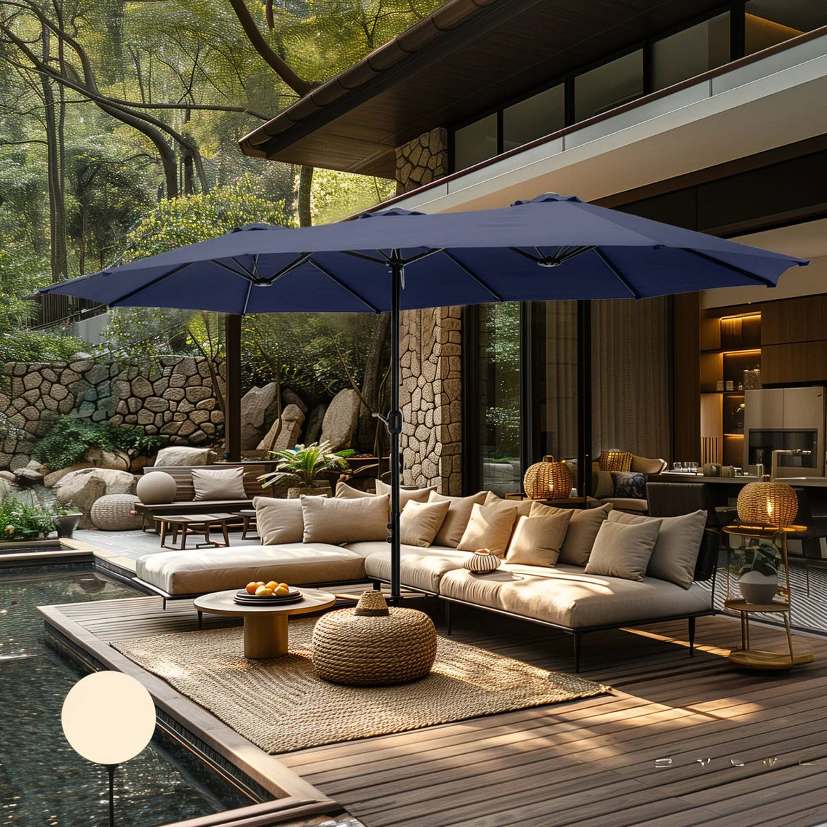 MAISON ARTS 15ft Double-Sided Patio Extra Large Twin Umbrella with Base Included