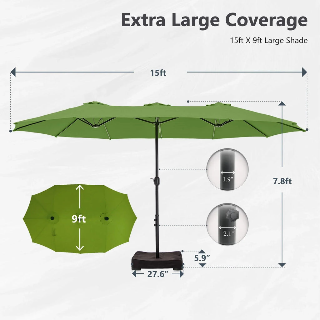 MAISON ARTS 15ft Double-Sided Patio Extra Large Twin Umbrella with Base Included