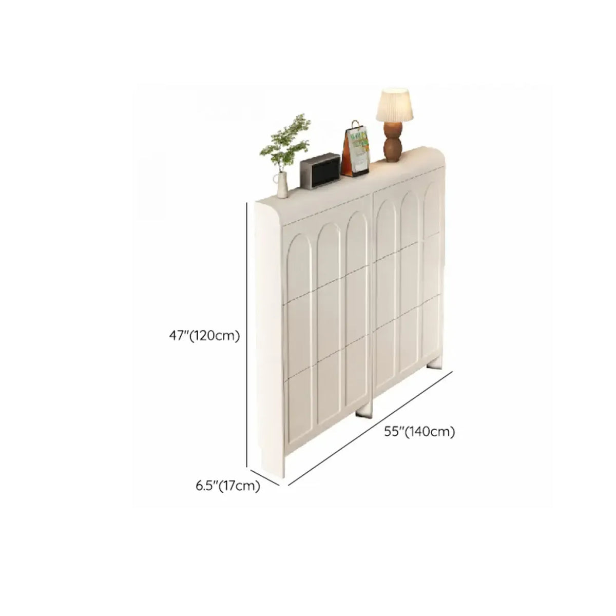 Slim Drop Front 3-Tier White Wood Shoe Storage Cabinet