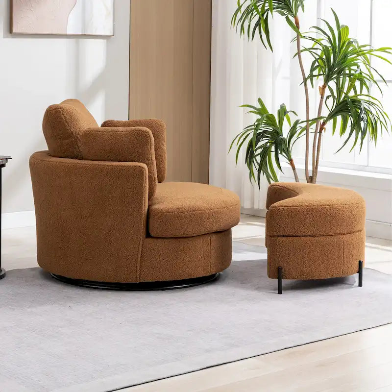 42.3W Upholstered Swivel Accent Chair with 4 Pillows and Half-Moon Storage Ottoman