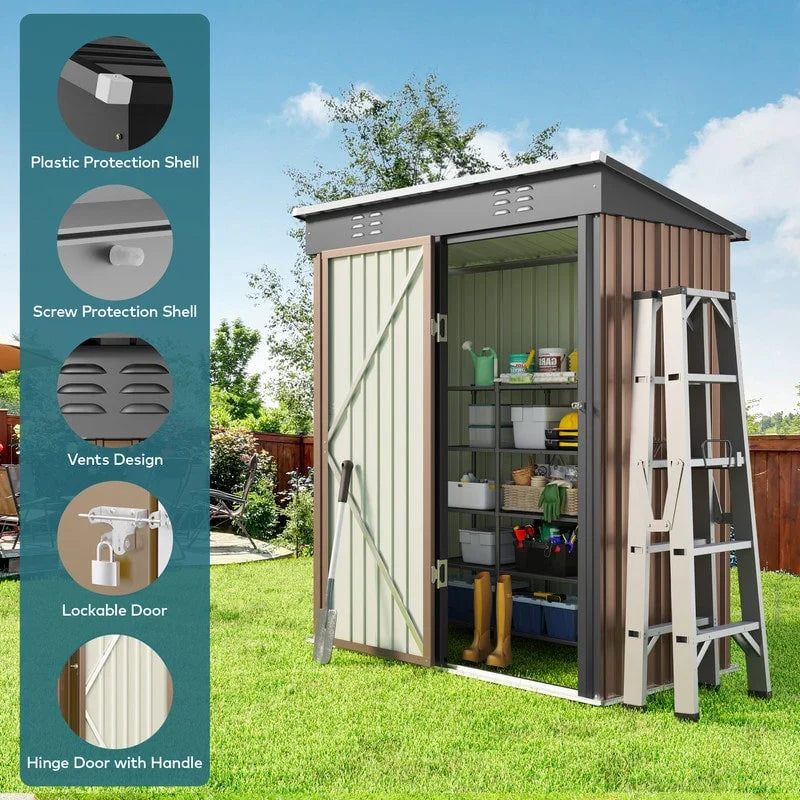 Outdoor Storage Metal Shed Garden Tool Shed with Lockable Door for Patio Furniture and Tools