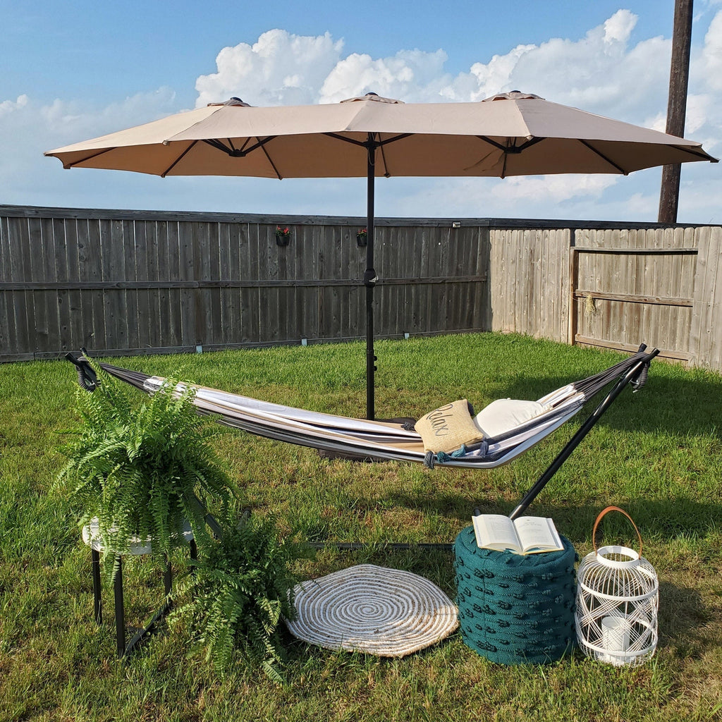 MAISON ARTS 15ft Double-Sided Patio Extra Large Twin Umbrella with Base Included
