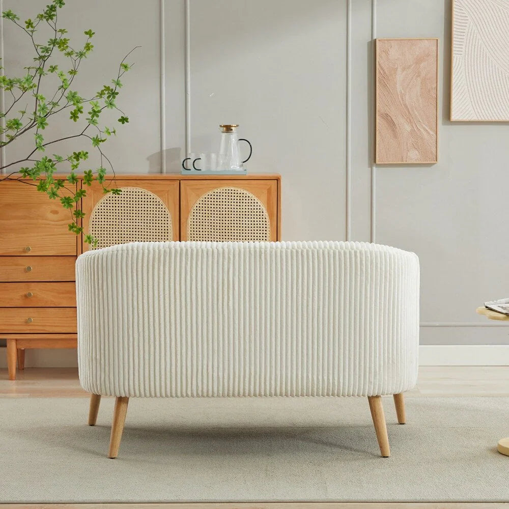 Corduroy Fabric Upholstered 2-Seat Sofa with Wooden Walnut Legs