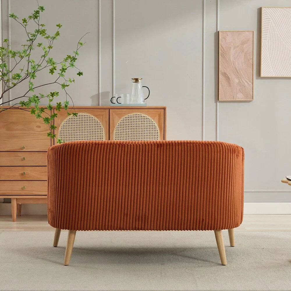 Corduroy Fabric Upholstered 2-Seat Sofa with Wooden Walnut Legs