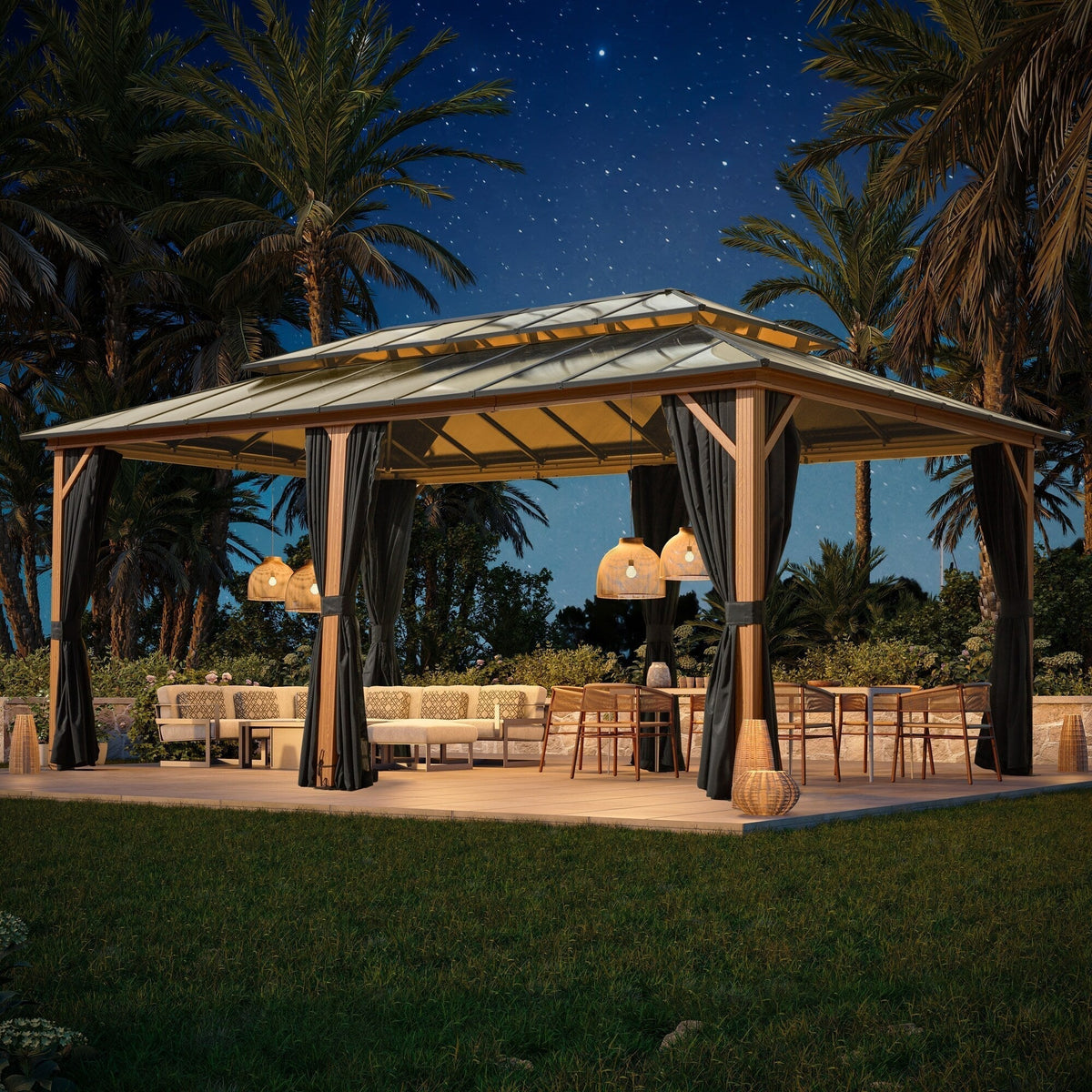 EROMMY Hardtop Gazebo,Outdoor Pergola with Double Roof & Netting & Curtains,Heavy Duty Canopy for Patio, Backyard, Pool party