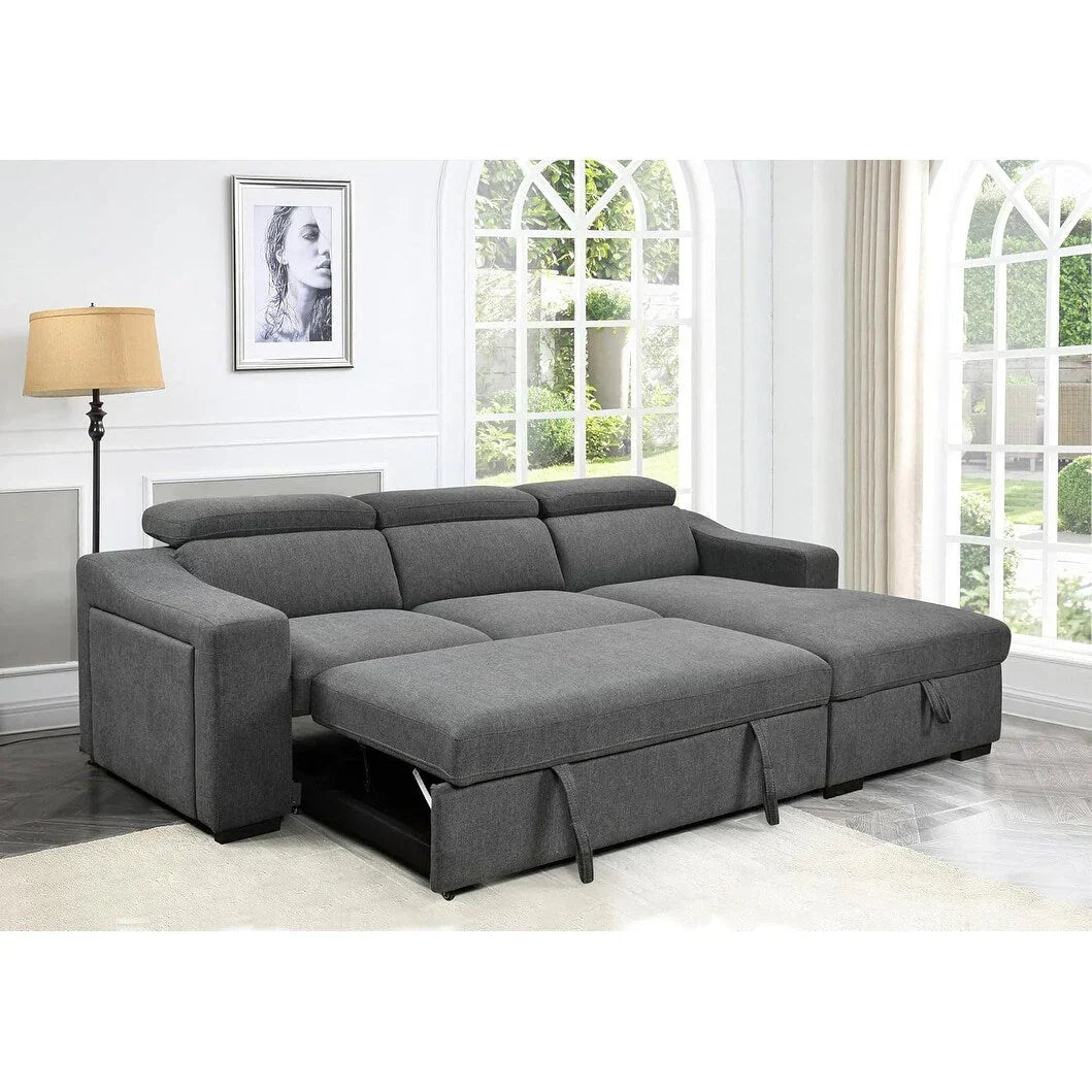 Roomfitters 103 Convertible Sectional Sofa with Storage Chaise, Adjustable Headrests, L-Shaped Sleeper Corner Sofa, Dark Gray