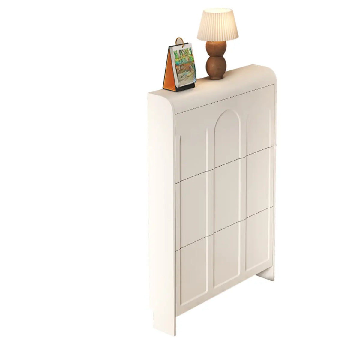 Slim Drop Front 3-Tier White Wood Shoe Storage Cabinet