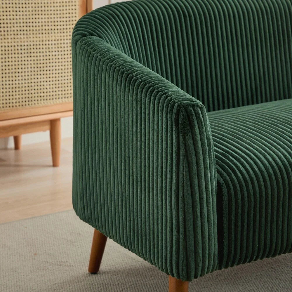 Corduroy Fabric Upholstered 2-Seat Sofa with Wooden Walnut Legs
