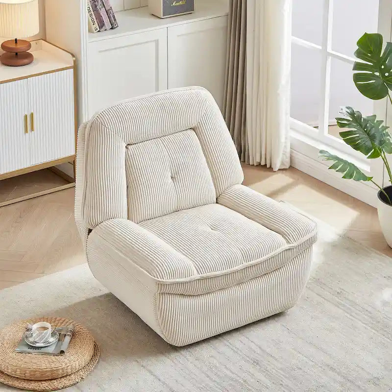 Corduroy Swivel Glider Recliner, Footrest for Living Room