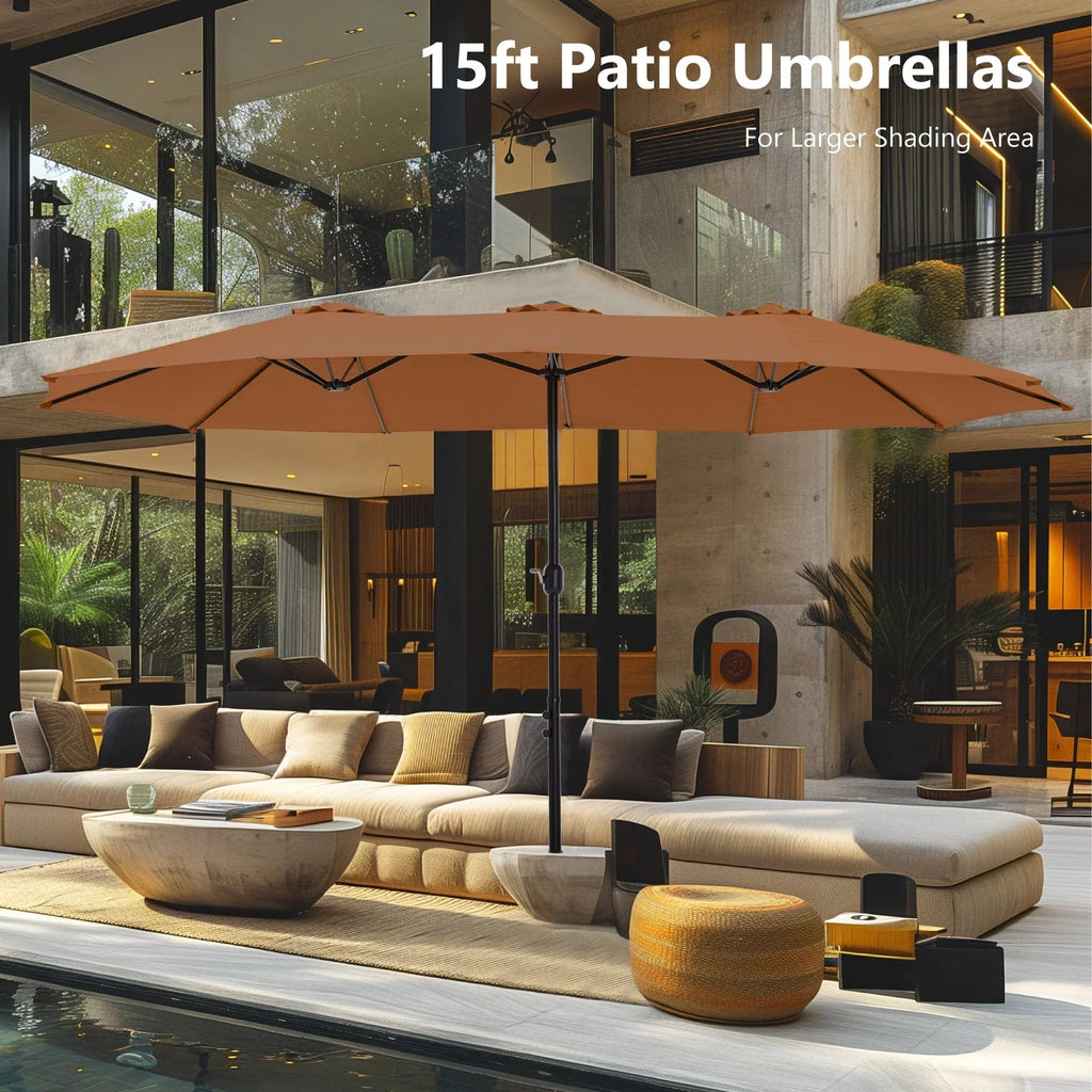 MAISON ARTS 15ft Double-Sided Patio Extra Large Twin Umbrella with Base Included