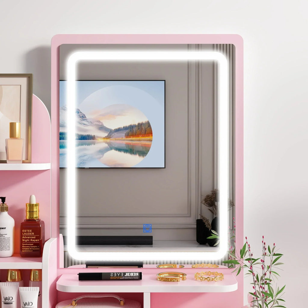 Makeup Vanity Set Table With LED Light &Mirror & Stool