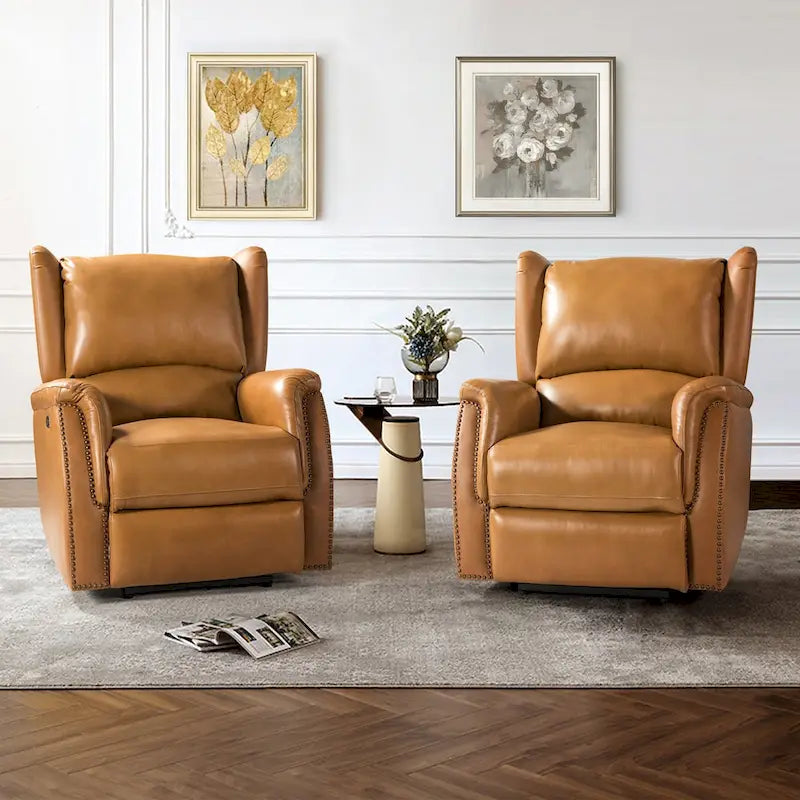 Eduardo Genuine Leather Power Recliner with USB Port Set of 2