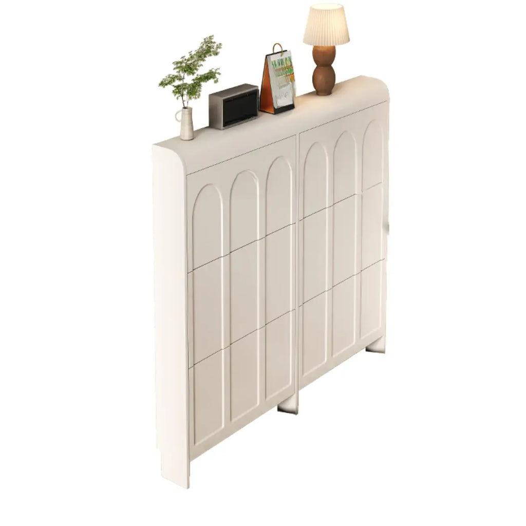 Slim Drop Front 3-Tier White Wood Shoe Storage Cabinet