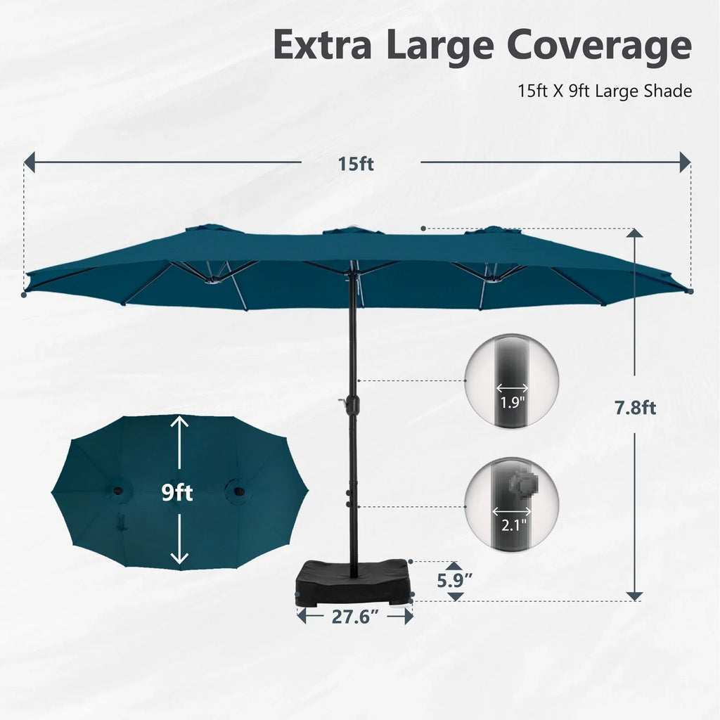 MAISON ARTS 15ft Double-Sided Patio Extra Large Twin Umbrella with Base Included