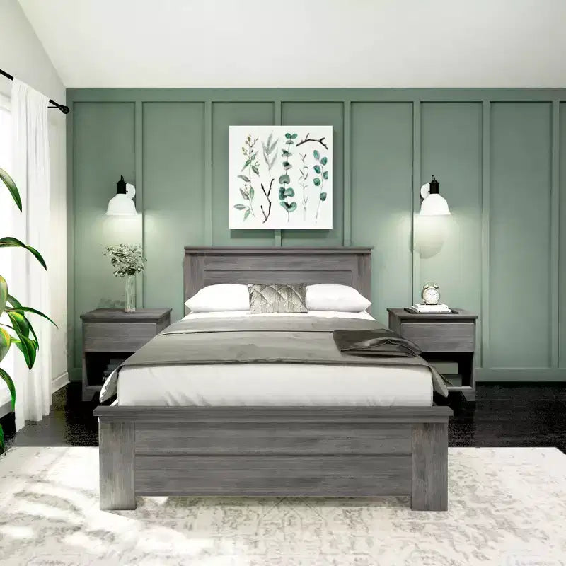 Plank+Beam Farmhouse Full Size Bed Frame with Headboard, Solid Wood Platform Bed