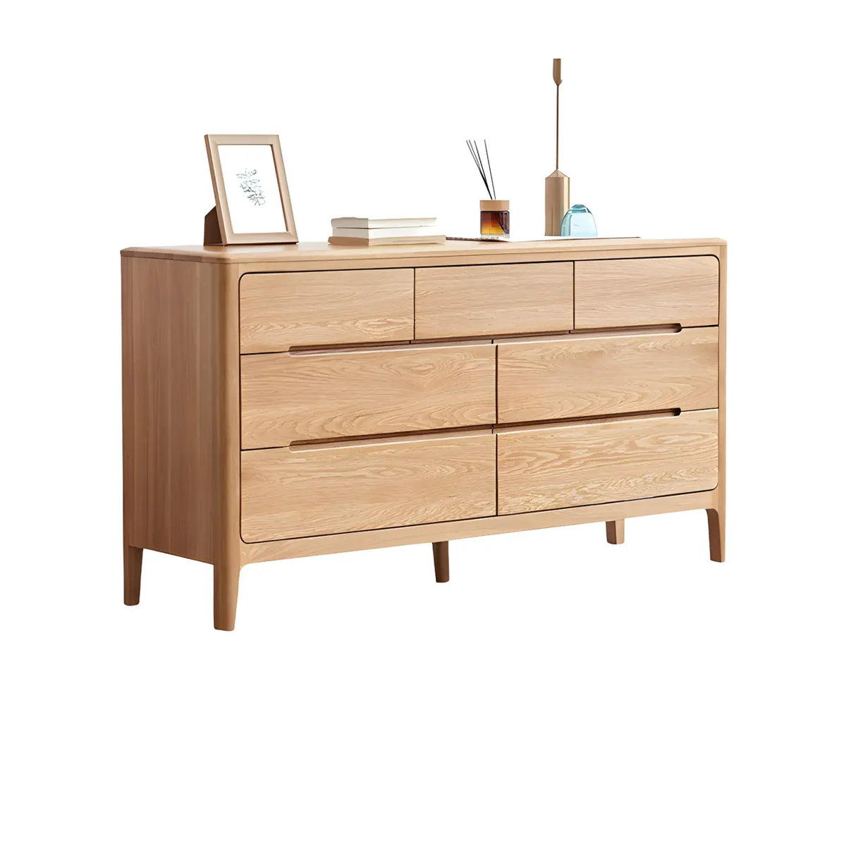 Traditional Natural Oak Wood Double Dresser for Bedroom