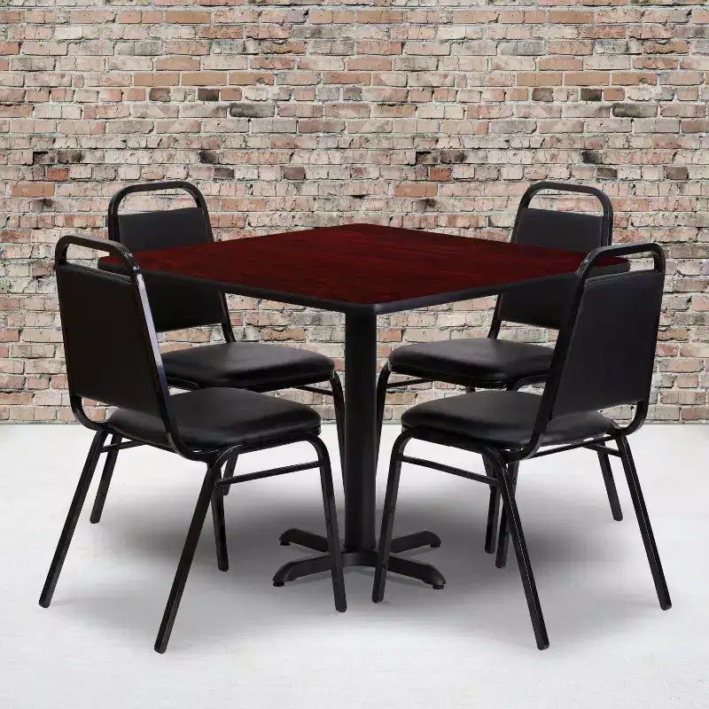 Flash Furniture 36'' Square Laminate Table Set with X-Base and 4 Trapezoidal Back Banquet Chairs