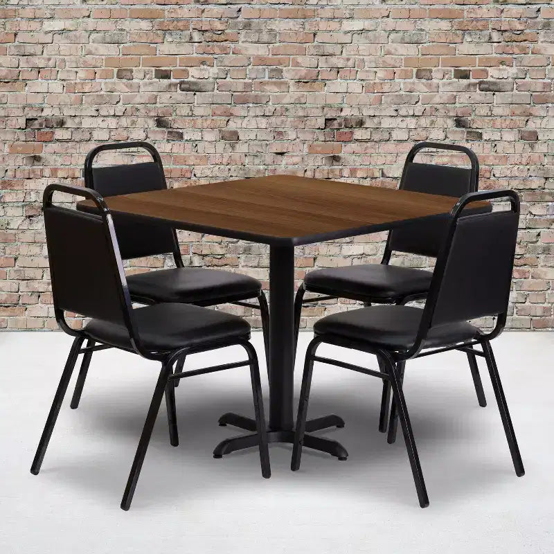 Flash Furniture 36'' Square Laminate Table Set with X-Base and 4 Trapezoidal Back Banquet Chairs