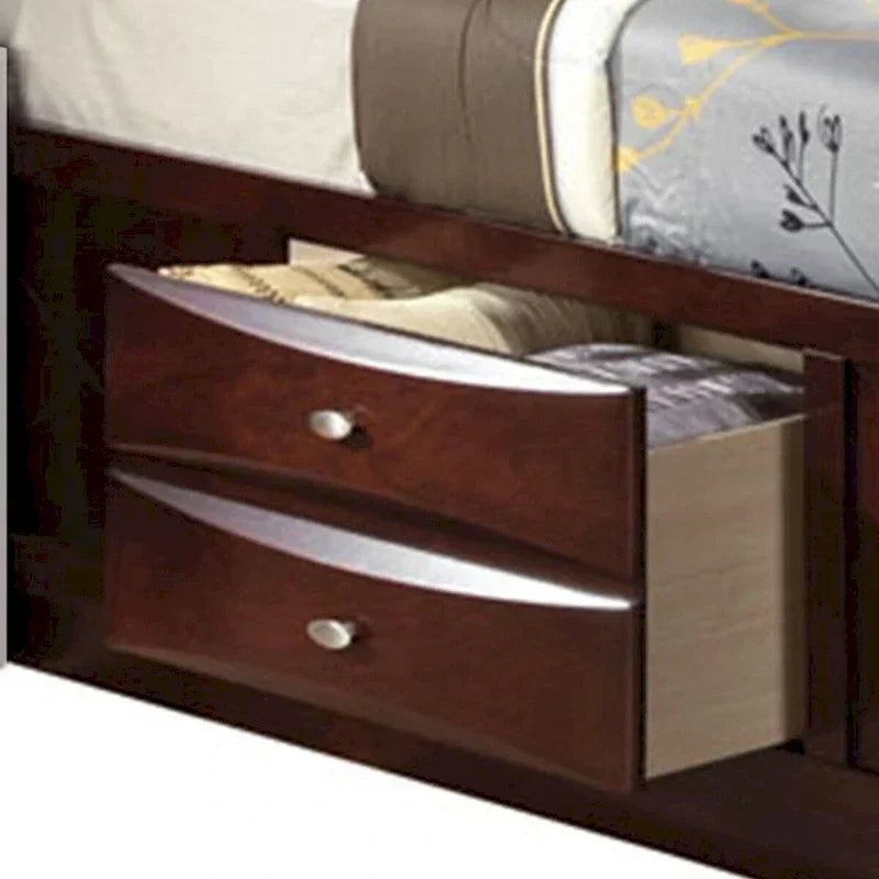 Panel Design Queen Size Bed with Bookcase and Drawers, Brown