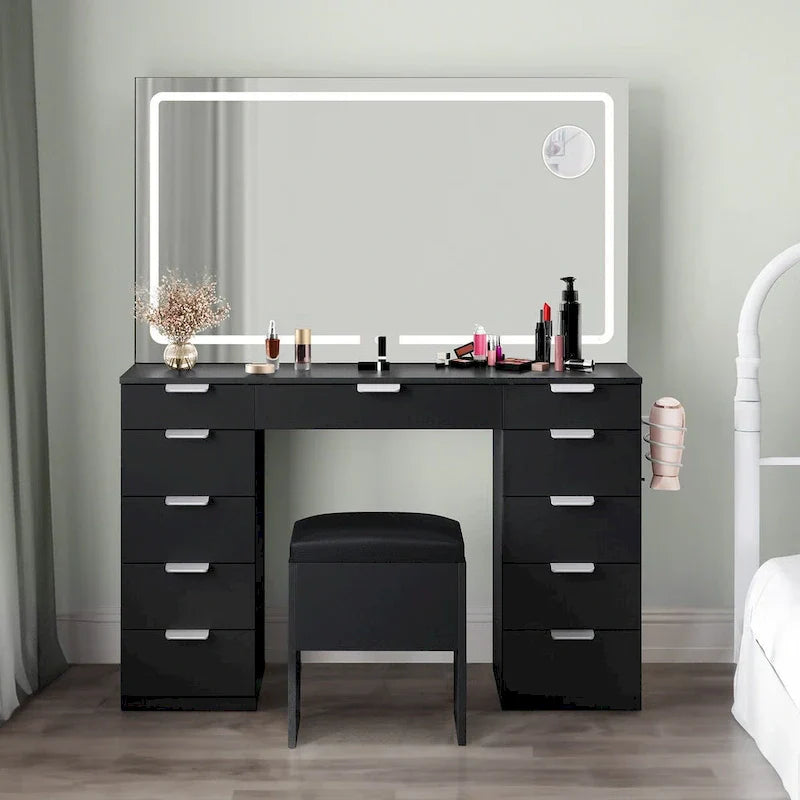 Moasis 46 Vanity With Built-in Socket With Illuminated Mirror and Hair Dryer Rack - 55.8  H X 46  W X 11.7  D