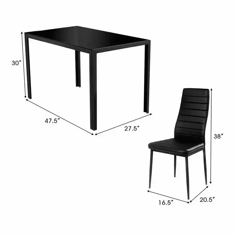 Costway 5 Piece Kitchen Dining Set Glass Metal Table 30 and 4 Chairs Breakfast Furniture Black