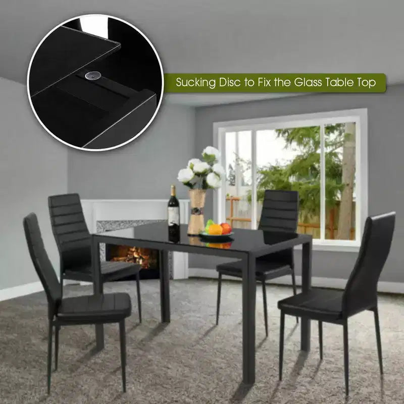 Costway 5 Piece Kitchen Dining Set Glass Metal Table 30 and 4 Chairs Breakfast Furniture Black