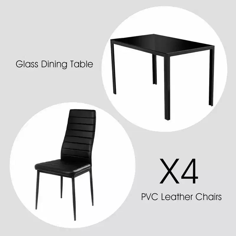 Costway 5 Piece Kitchen Dining Set Glass Metal Table 30 and 4 Chairs Breakfast Furniture Black