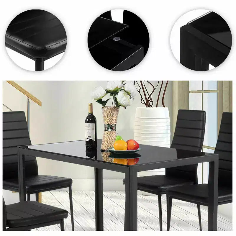 Costway 5 Piece Kitchen Dining Set Glass Metal Table 30 and 4 Chairs Breakfast Furniture Black