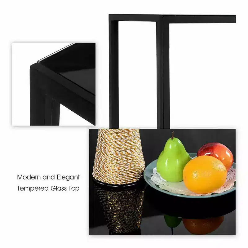 Costway 5 Piece Kitchen Dining Set Glass Metal Table 30 and 4 Chairs Breakfast Furniture Black