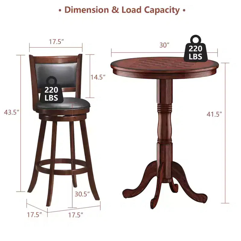 Costway 3pcs Pub Table Set 30'' Round Bar Height Table & 2pcs Swivel Bar Stools