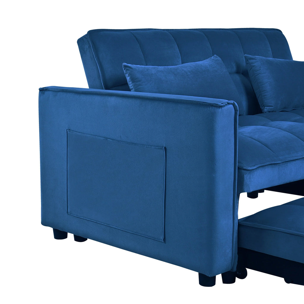 Modern Pull-Out Couch Bed, 3-in-1 Sleeper Sofa with Adjustable Backrest, Velvet Loveseat, Pillows & Side Pockets