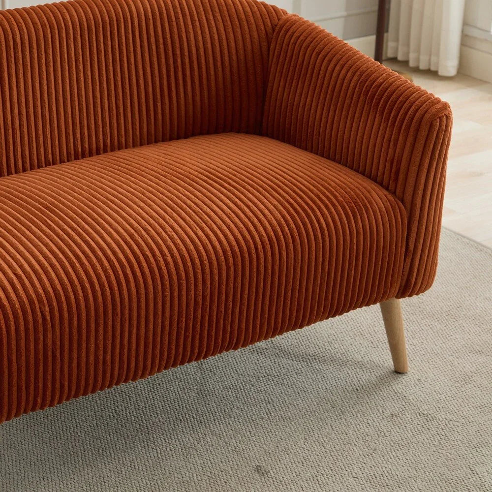 Corduroy Fabric Upholstered 2-Seat Sofa with Wooden Walnut Legs