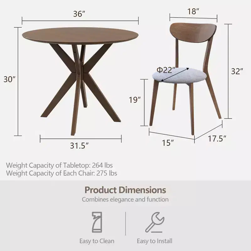 Costway 3 PCS Dining Table Set Modern Round Kitchen Table and Chairs Set for Dining Room