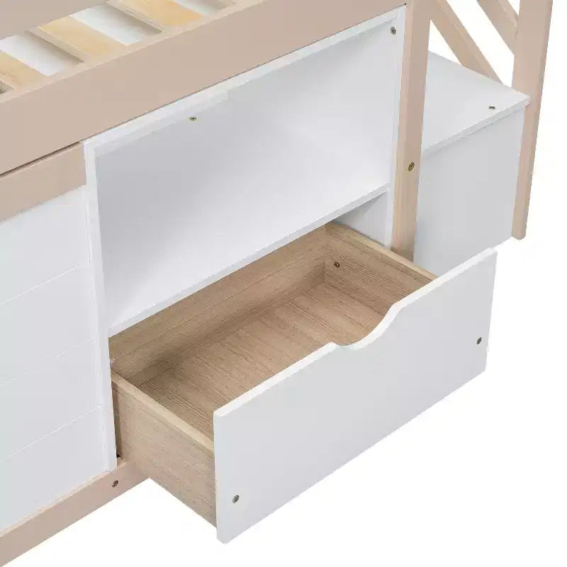 Okak Solid Wood Twin Loft Bed with Stairs & Storage,Low Profile Bunk Beds Twin with Drawers & Shelves,Multi-Functional Loft Beds for Kids,Teens