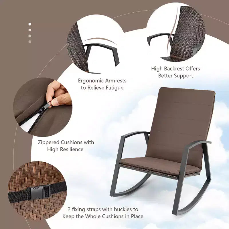 Costway 3PCS Patio Rattan Rocking Chair Table Furniture Set Yard Cushion
