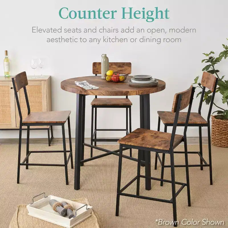 Best Choice Products 5-Piece Modern Round Counter Height Dining Set w/ 4 Chairs, 1.5in Thick Table