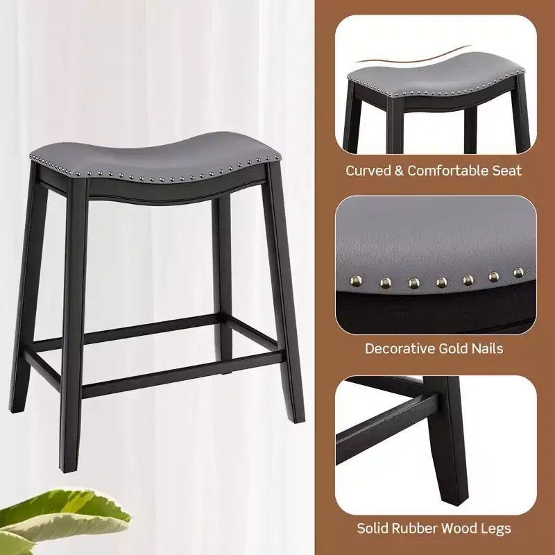 Costway 5PCS Bar Table Set Counter Height Table & Upholstered Saddle Stools Set for 4
