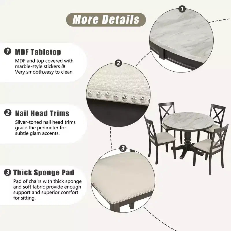 5-Piece Dining Set with Solid Wood Table and 4 Chairs, Gray - ModernLuxe