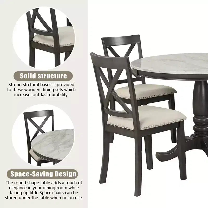 5-Piece Dining Set with Solid Wood Table and 4 Chairs, Gray - ModernLuxe
