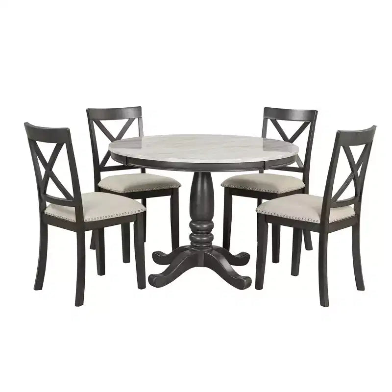 5-Piece Dining Set with Solid Wood Table and 4 Chairs, Gray - ModernLuxe