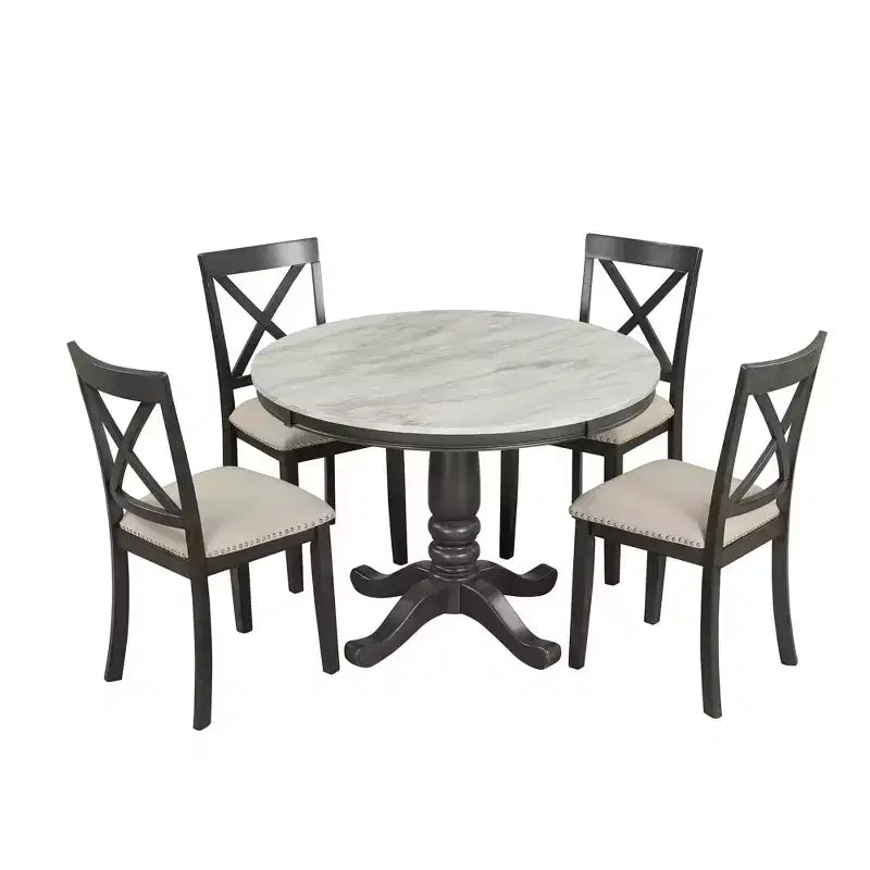 5-Piece Dining Set with Solid Wood Table and 4 Chairs, Gray - ModernLuxe