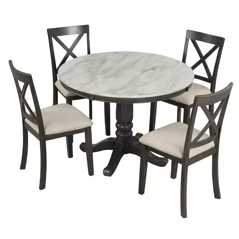 5-Piece Dining Set with Solid Wood Table and 4 Chairs, Gray - ModernLuxe