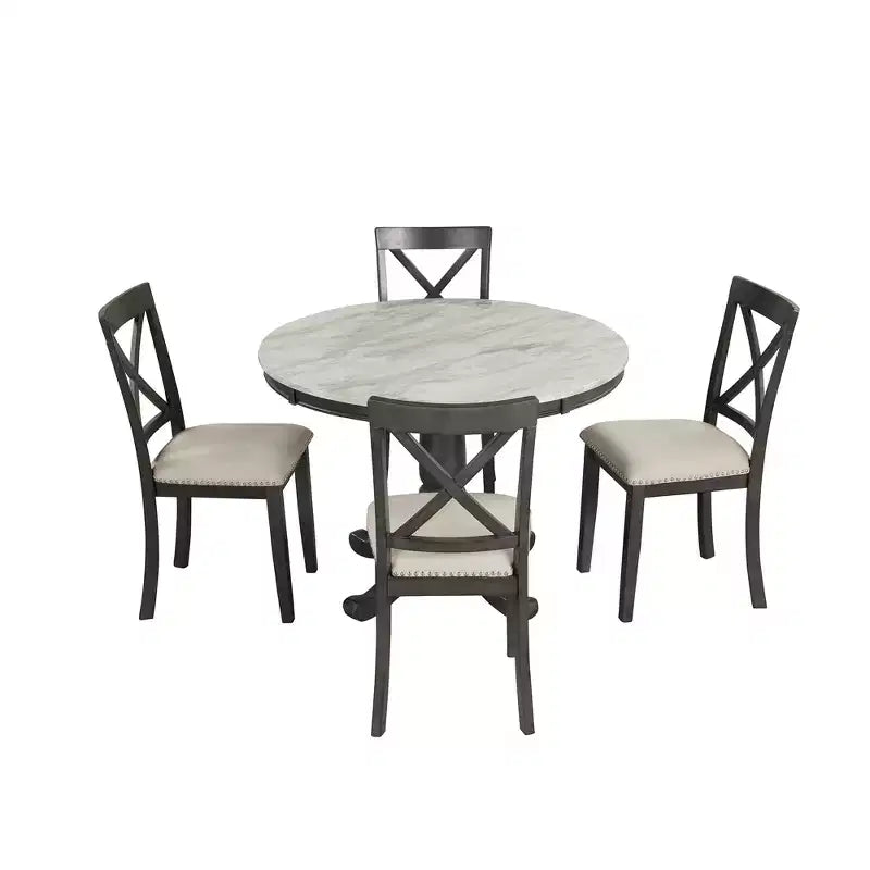 5-Piece Dining Set with Solid Wood Table and 4 Chairs, Gray - ModernLuxe
