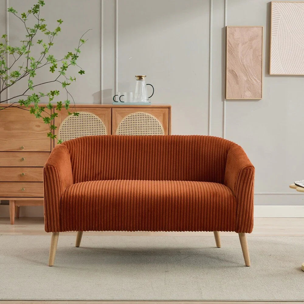 Corduroy Fabric Upholstered 2-Seat Sofa with Wooden Walnut Legs