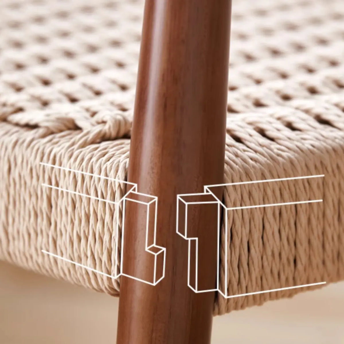 Scandinavian Curved Wood Woven Seat Armrest Dining Chair