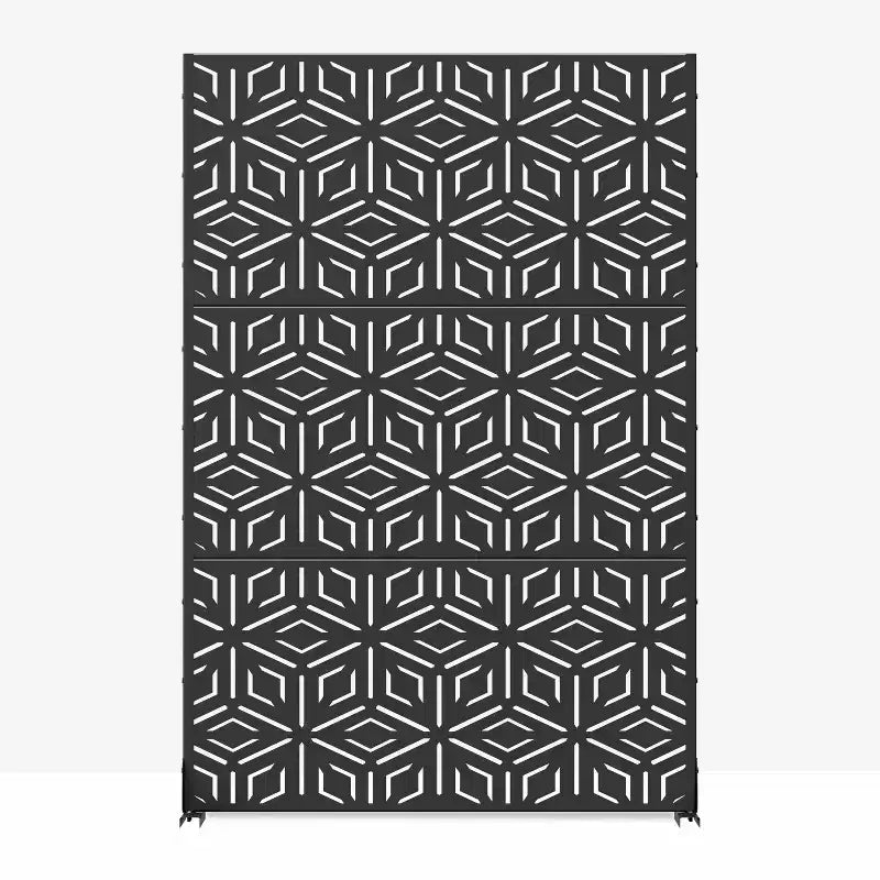3-Panel Room Divider Screen with Geometric Pattern ¨C Black Galvanized Steel