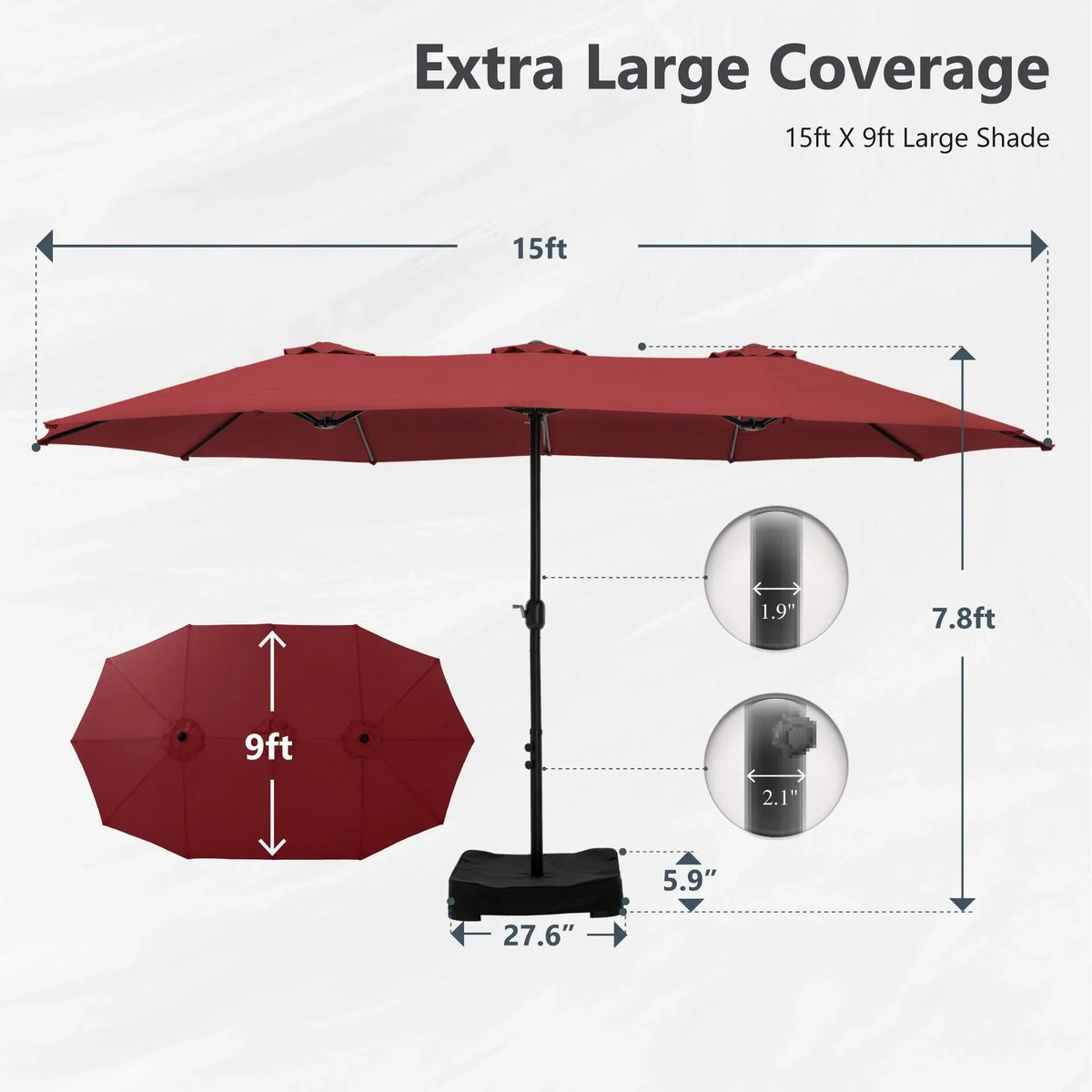 MAISON ARTS 15ft Double-Sided Patio Extra Large Twin Umbrella with Base Included