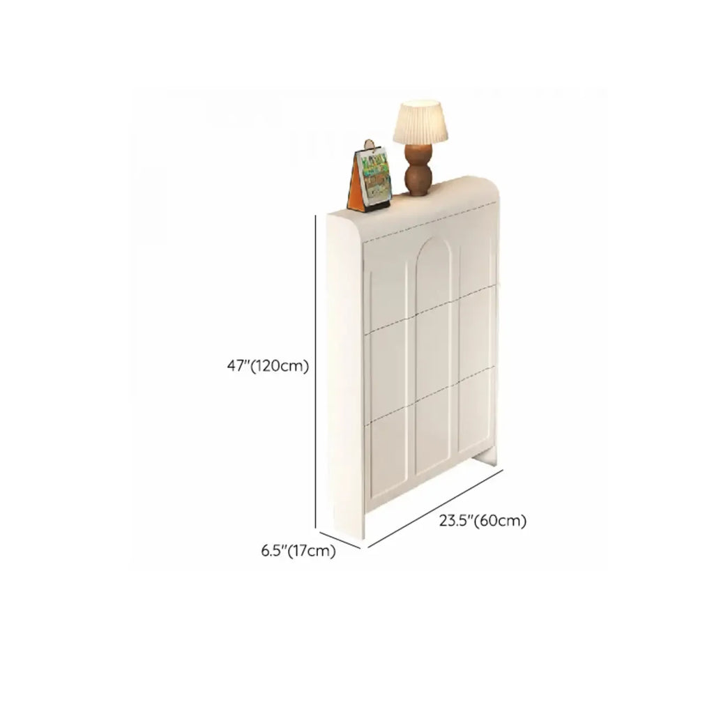 Slim Drop Front 3-Tier White Wood Shoe Storage Cabinet