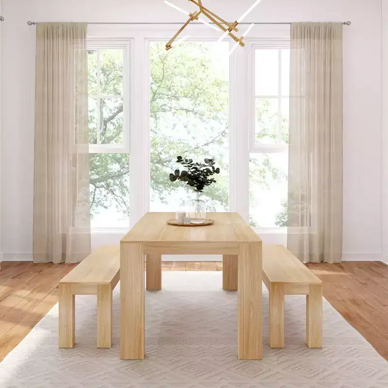 Plank+Beam Solid Wood Modern Dining Table Set with 2 Benches for 6